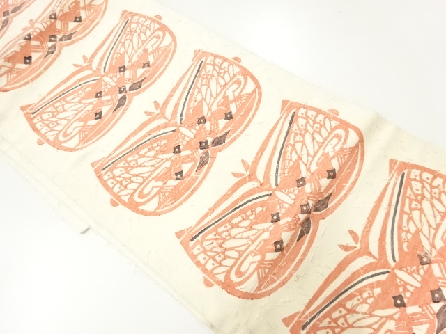 JAPANESE KIMONO / ANTIQUE NAGOYA OBI / SILK / KATAZOME / HIGE TSUMUGI / ABSTRACT PATTERN